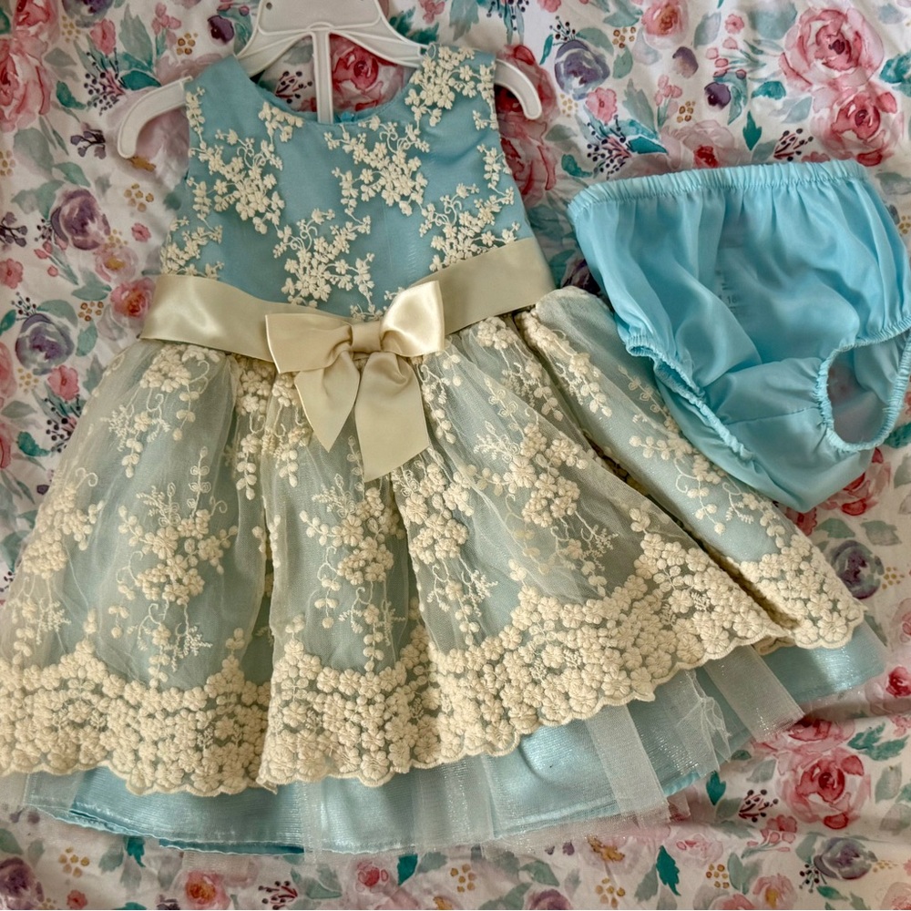 Bonnie Baby Blue and Cream Lace Dress
